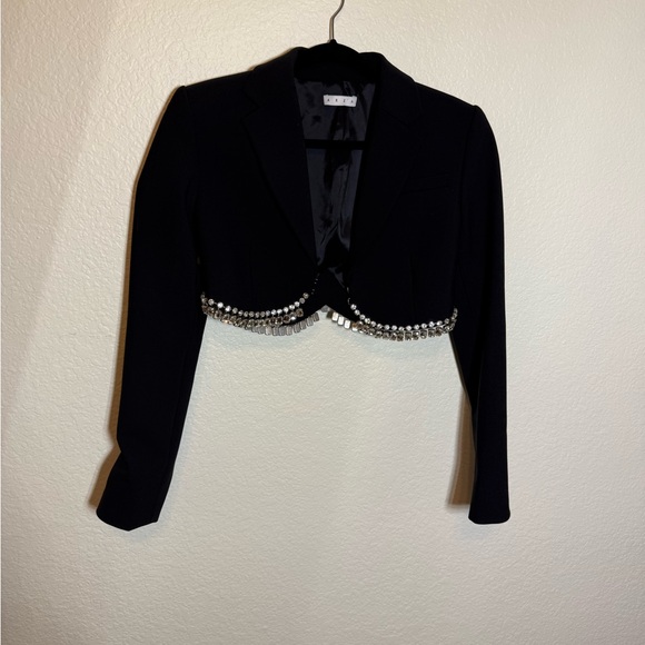 AREA drapped Black Cropped Blazer with Crystal Trim - Picture 6 of 12
